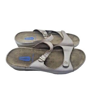 Wolky Walking Sandal  Eur 39 Low Wedge Slide Strappy Silver Comfort Shoe Sz 8